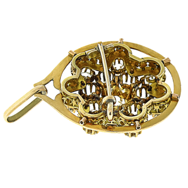 Antique Diamond Enamel Gold  Pin/ Pendant