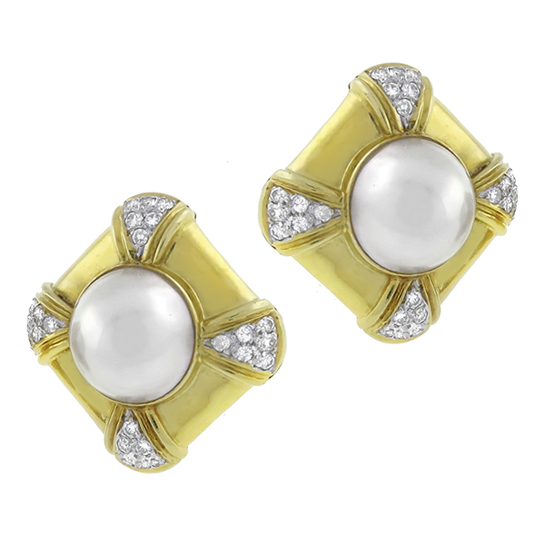 mabe pearl diamond 18k yellow gold earrings1