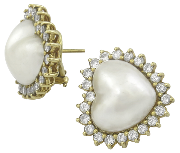 mabe pearl 1.80ct diamond gold earrings front view photo