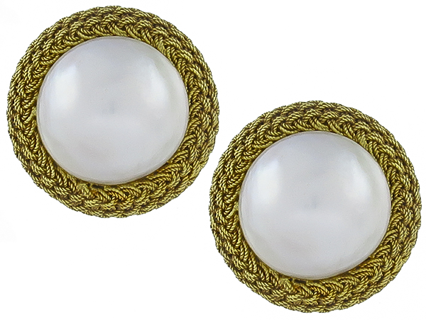 mabe pearl gold vintage earrings photo 1