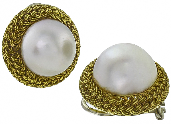 mabe pearl gold vintage earrings photo 1