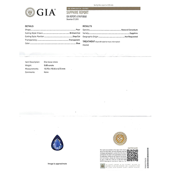 GIA 5.08ct Sapphire 1.50ct Diamond Gold Pendant