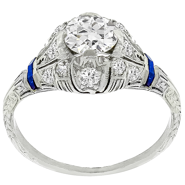 Art Deco 0.75ct Diamond Sapphire Engagement Ring