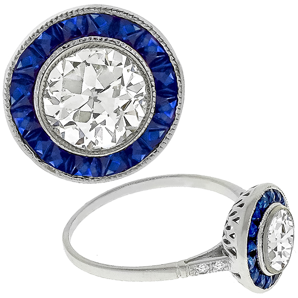GIA 0.70ct Diamond Sapphire Gold Engagement Ring 