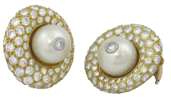 pearl 4.50ct diamond 14k gold earrings front view photo