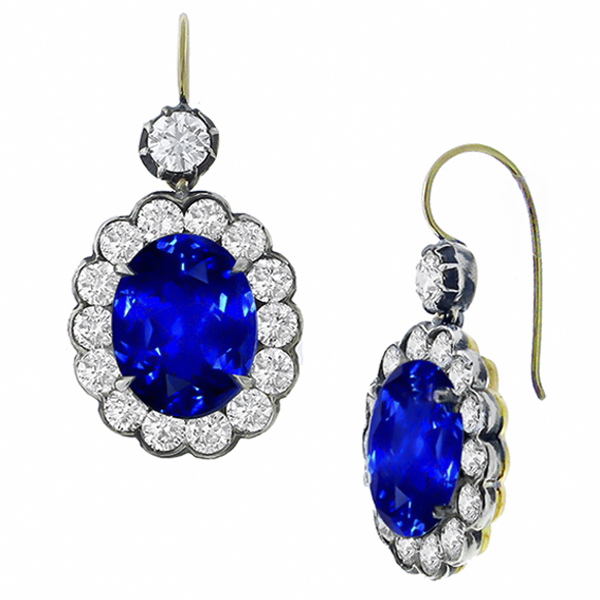  sapphire and diamond silver 18k yellow gold earrings 1