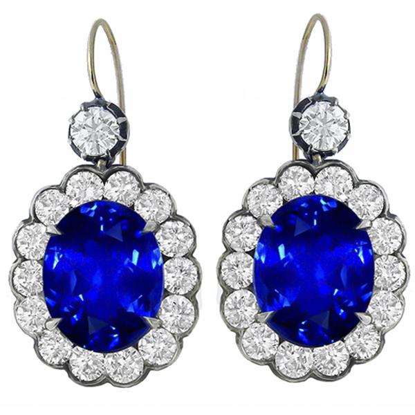  sapphire and diamond silver 18k yellow gold earrings 1