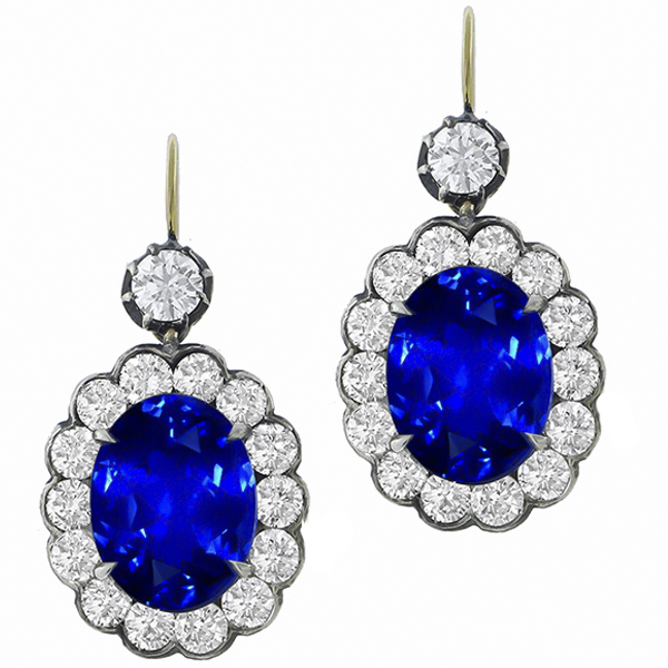  sapphire and diamond silver 18k yellow gold earrings 1