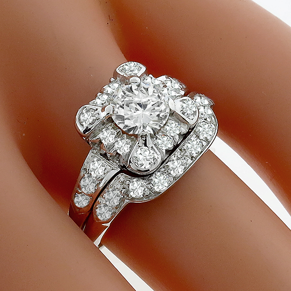 diamond 14k white gold engagement ring wedding band set 1