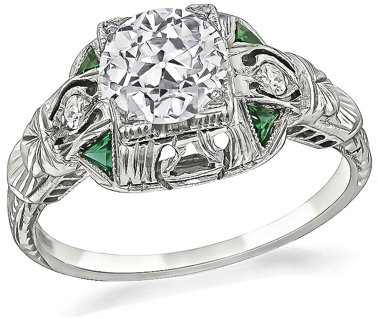 art deco diamond emerald engagement ring 1