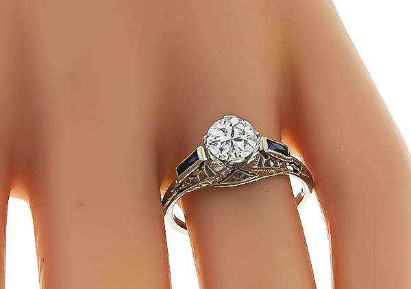 Vintage 0.87ct Diamond Sapphire Engagement Ring