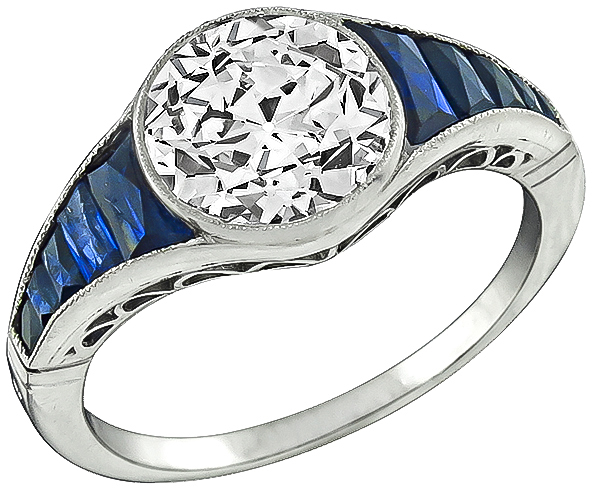Vintage 2.16ct Diamond 1.00ct Sapphire Engagement Ring Photo 1