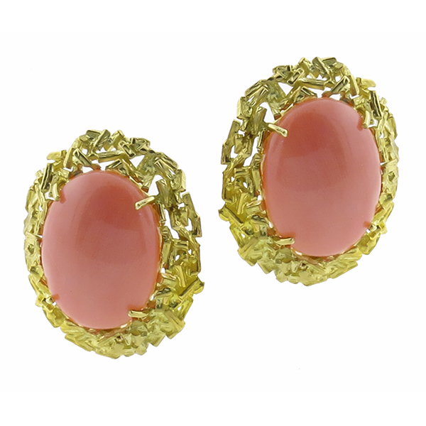 18k yellow gold coral earrings 1