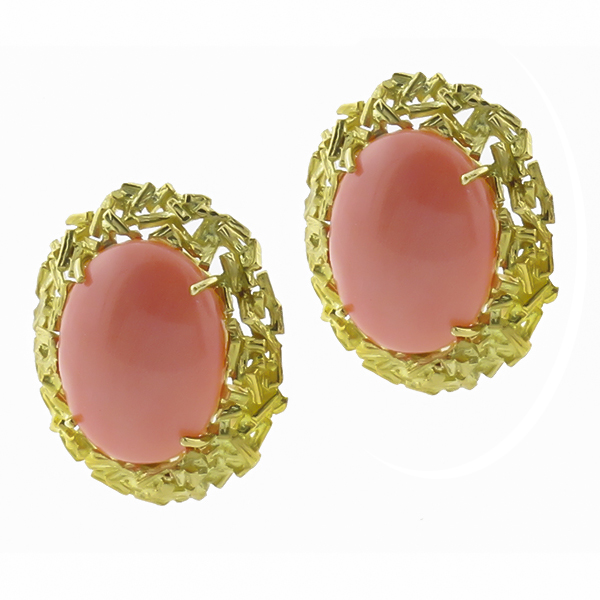 18k yellow gold coral earrings 1