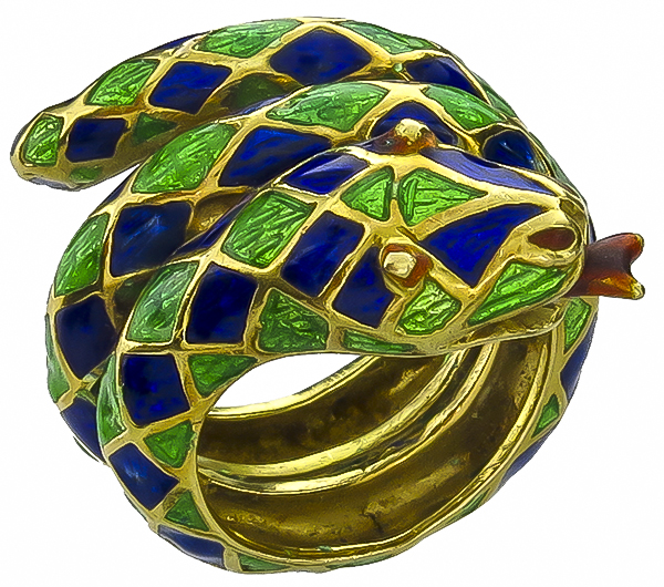 vintage enamel snake ring photo 1