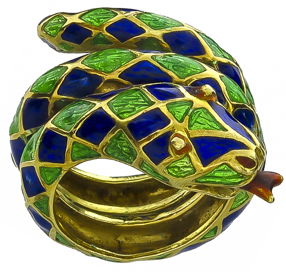 vintage enamel snake ring photo 1