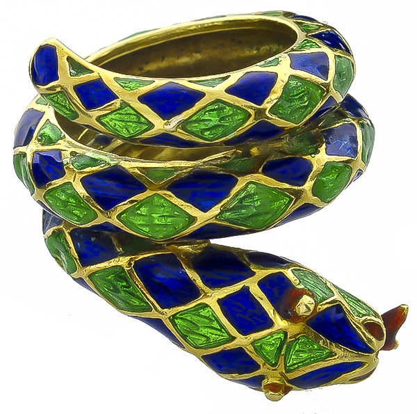 vintage enamel snake ring photo 1