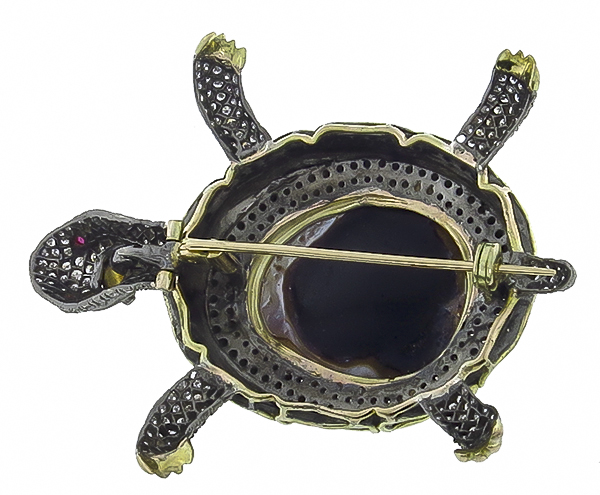 mother of pearl 7.00ct diamond turtle pin photo 1