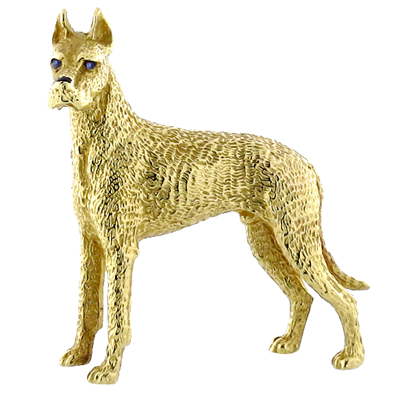 sapphire 14k yellow gold  great dane dog pin 1