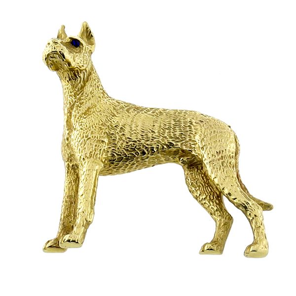 sapphire 14k yellow gold  great dane dog pin 1