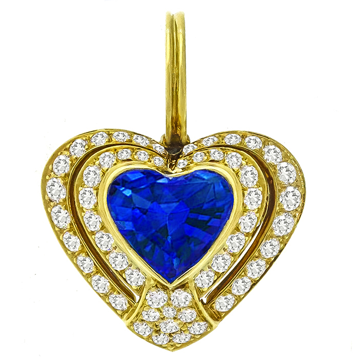 GIA 6.55ct Ceylon Sapphire 3.25ct Diamond Heart Pin/Pendant 