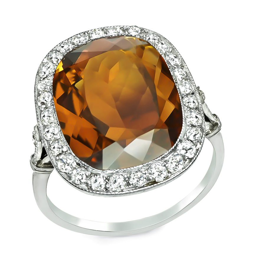 Art Deco 15.00ct Citrine 1.00ct Diamond Ring