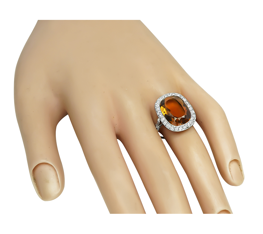 Art Deco 15.00ct Citrine 1.00ct Diamond Ring