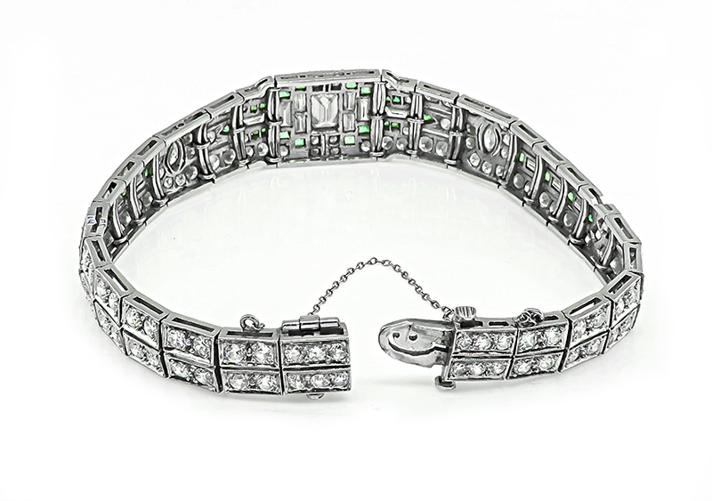Art Deco 6.80ct Diamond Emerald Bracelet