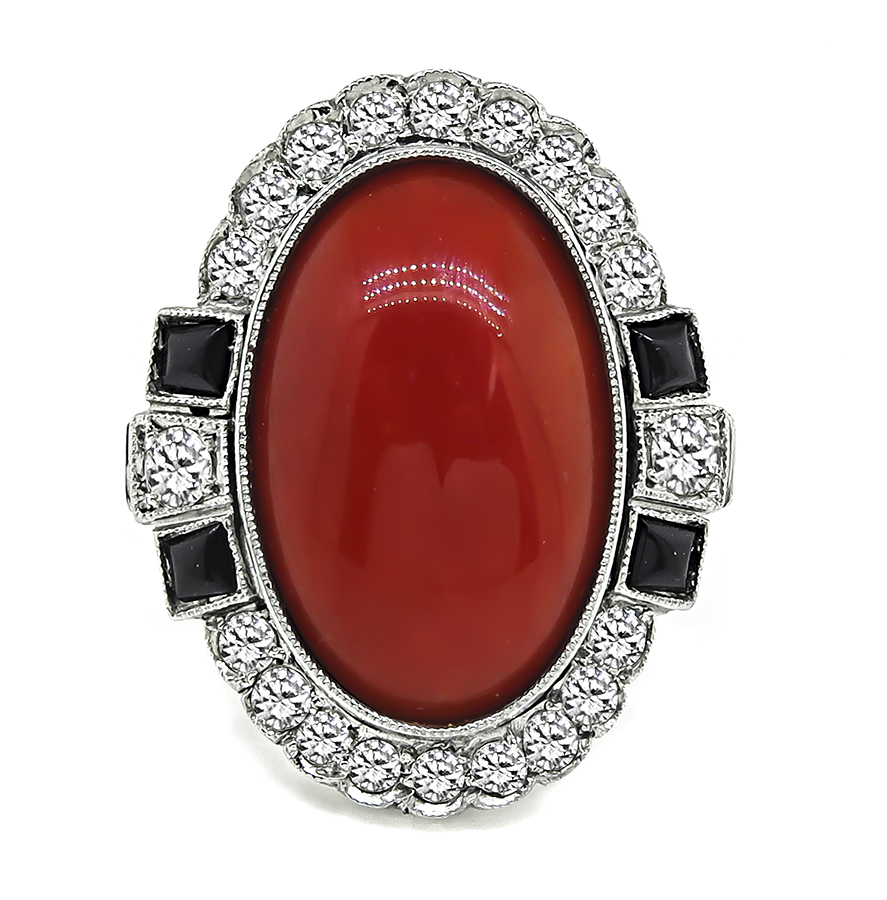 Vintage Coral 1.00ct Diamond Onyx Ring