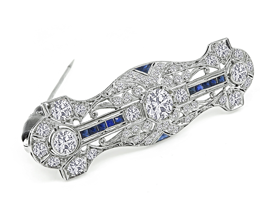 Art Deco 3.85ct Diamond Sapphire Pin