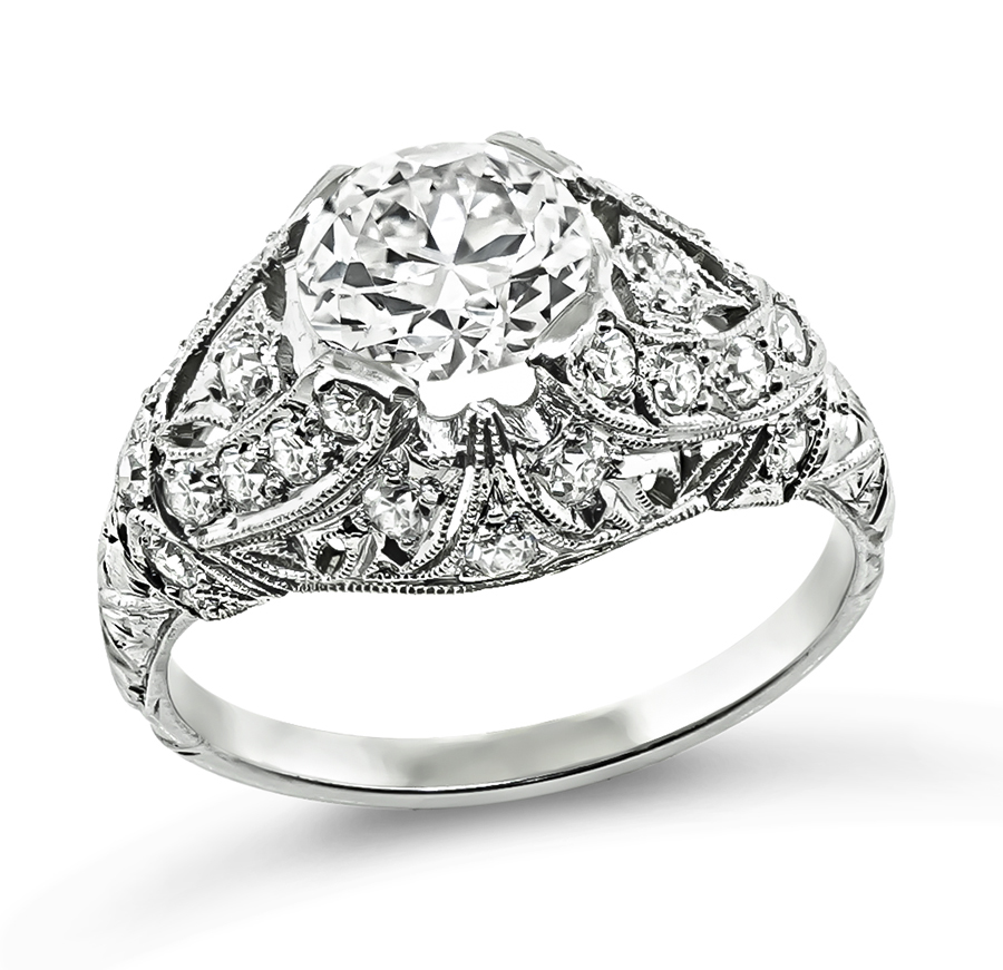 Art Deco GIA Certified 1.12ct Diamond Engagement Ring