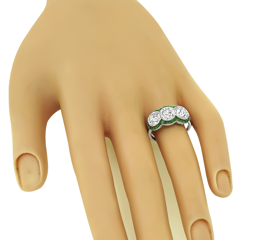 Vintage GIA Certified 3.30cttw Diamond Emerald Anniversary Ring