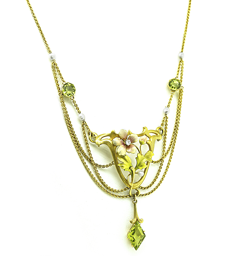 Art Nouveau Enamel Gold Pendant Necklace