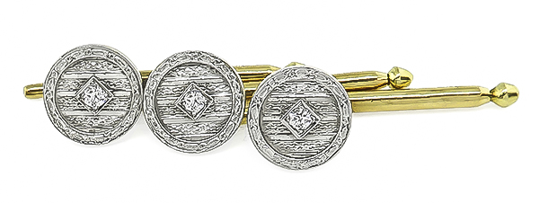 Estate 0.50ct Diamond Gold Cufflinks and Buttons Tuxedo Set