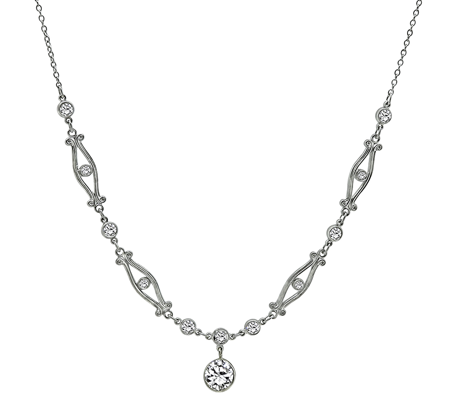 Estate 0.63ct Diamond 0.40ct Side Diamond Necklace