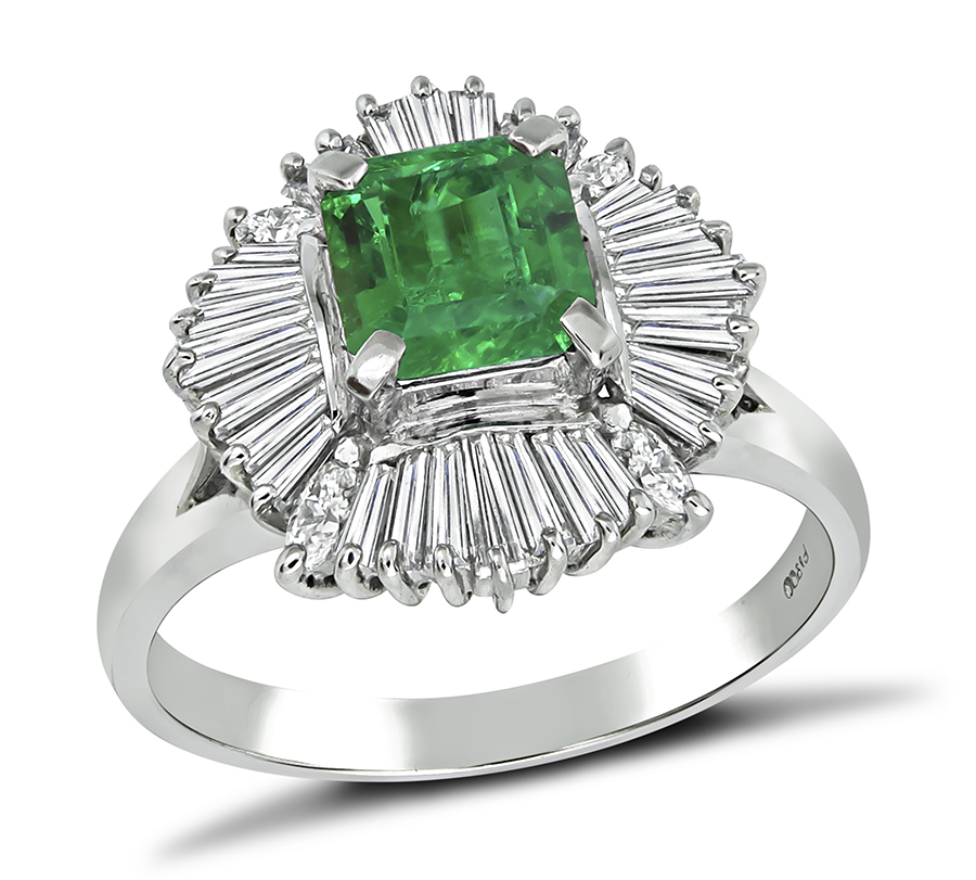 Estate 0.65ct Colombian Emerald 0.71ct Diamond Ring