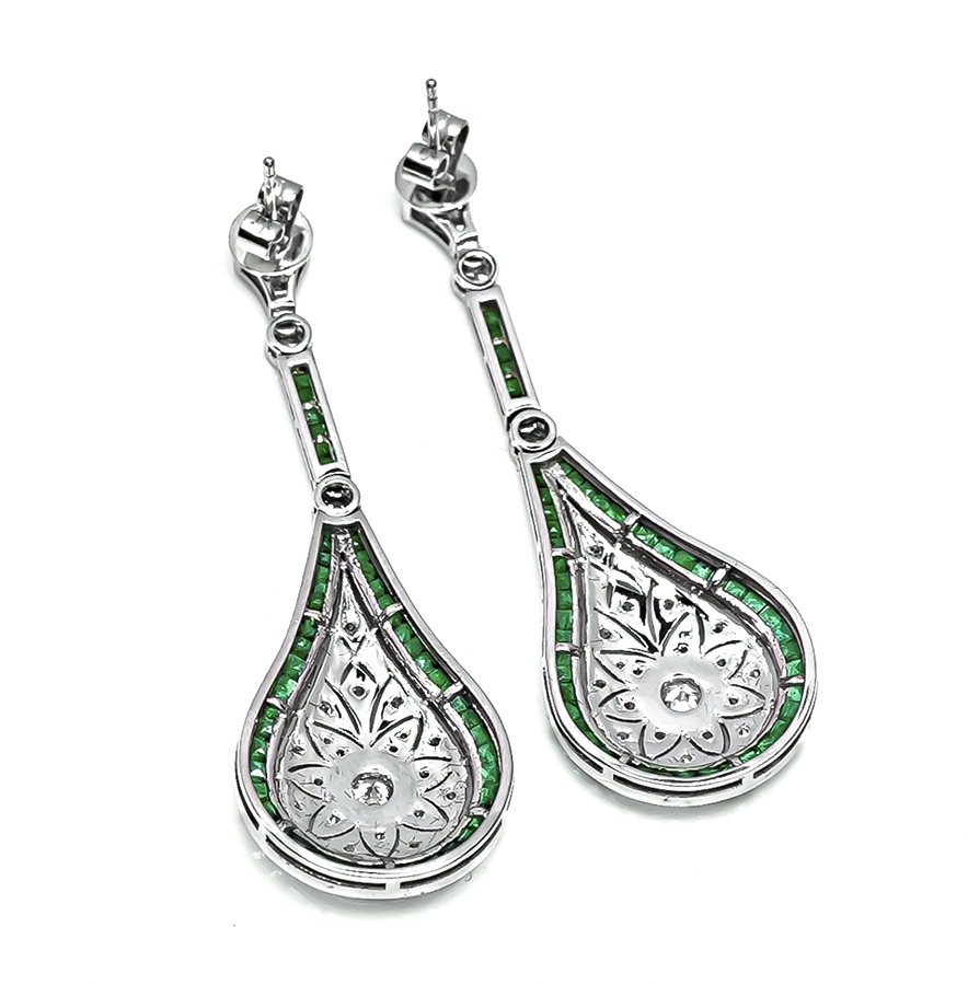 Estate 1.50ct Emerald 0.73ct Diamond Drop Earrings