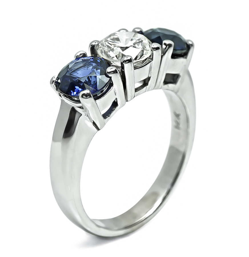Estate 0.85ct Diamond 2.50ct Sapphire Three Stone Ring