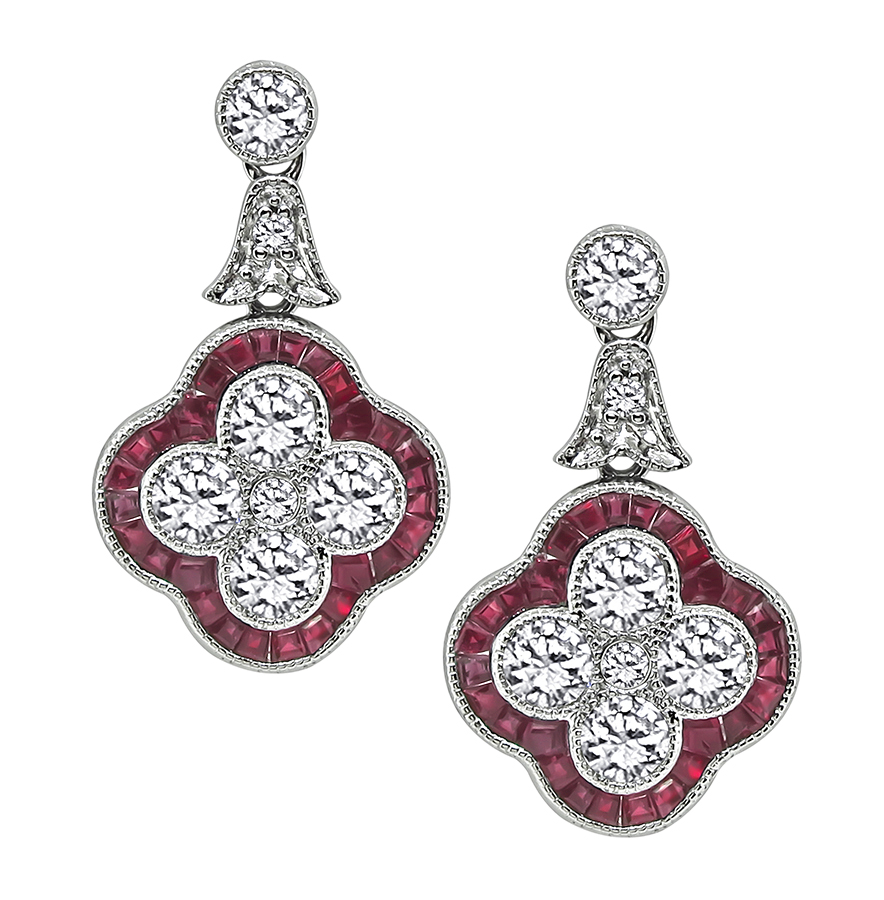 Estate 0.96ct Diamond 0.92ct Ruby Earrings