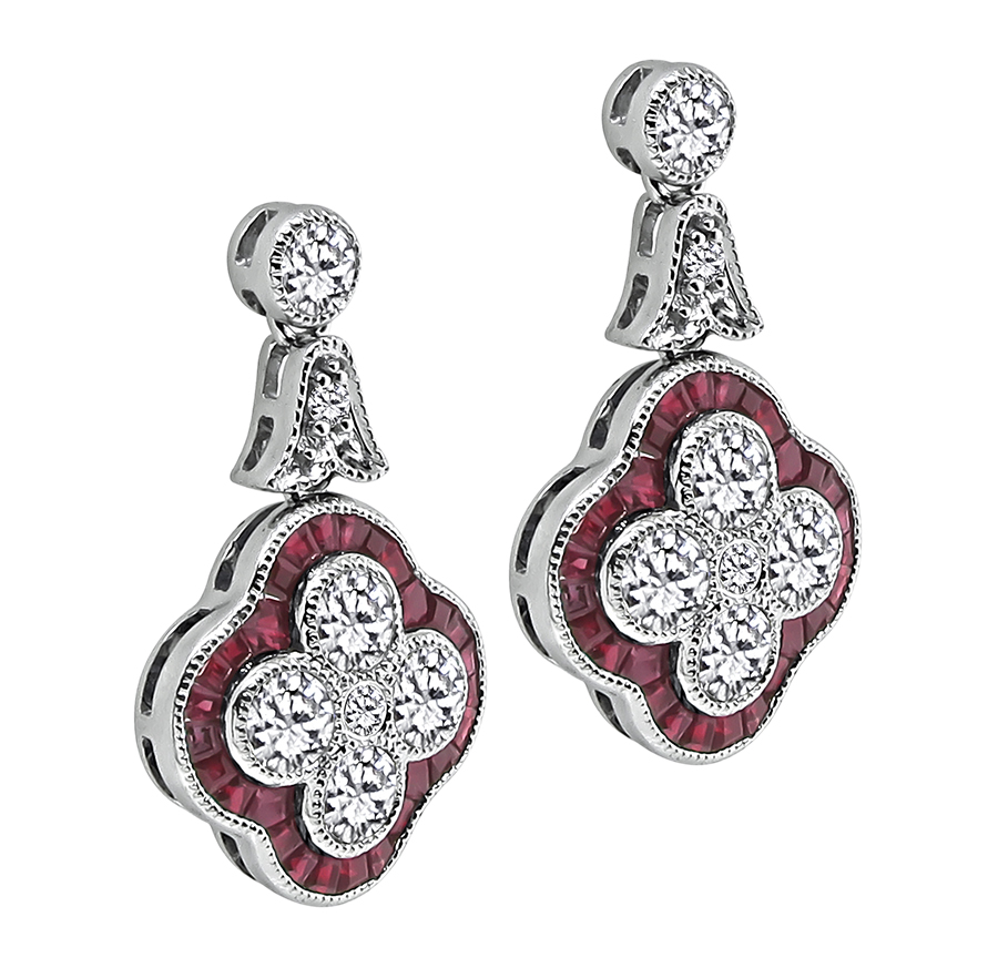 Estate 0.96ct Diamond 0.92ct Ruby Earrings