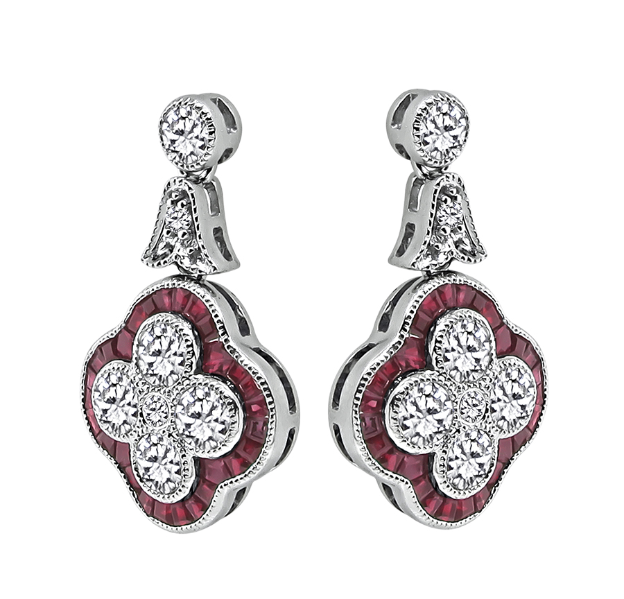 Estate 0.96ct Diamond 0.92ct Ruby Earrings