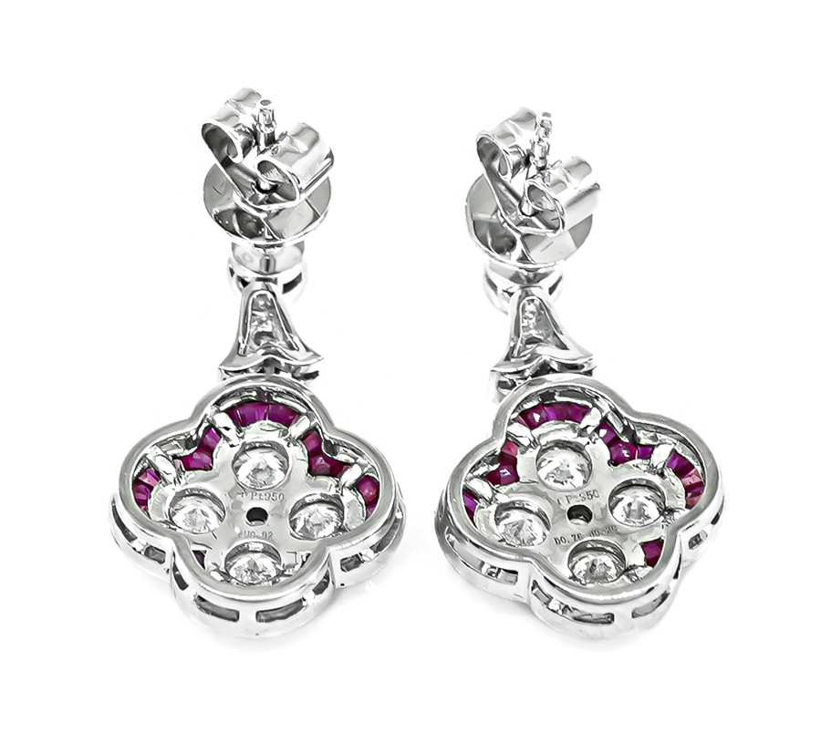 Estate 0.96ct Diamond 0.92ct Ruby Earrings