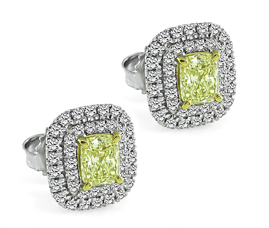 Estate 1.00ct Diamond and Fancy Light Yellow Diamond Earrings