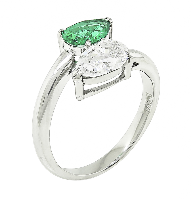 Estate 1.00ct Diamond 0.63ct Colombian Emerald Ring