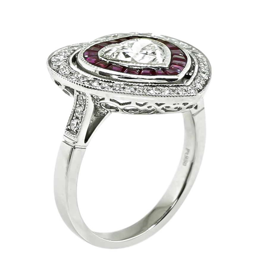 Estate 1.00ct Center Diamond 0.81ct Ruby Heart Ring