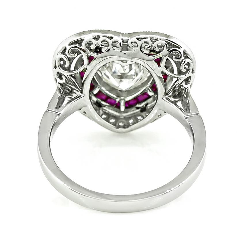 Estate 1.00ct Center Diamond 0.81ct Ruby Heart Ring