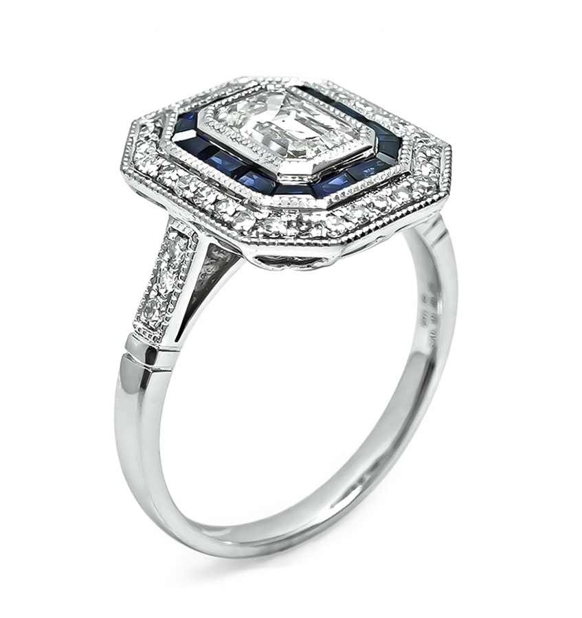 Estate 1.00ct Diamond Sapphire Engagement Ring