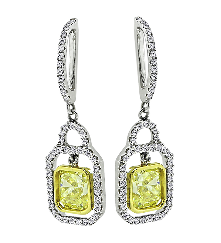 Estate 1.00ct Fancy Yellow Diamond Dangling Earrings