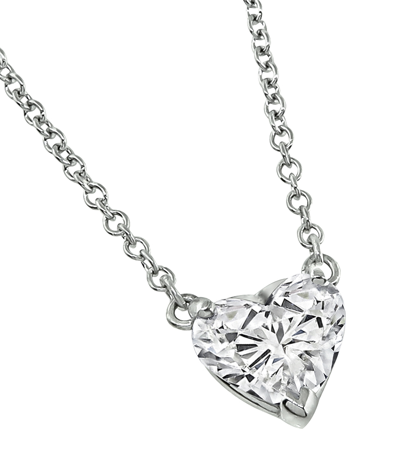 Estate 1.01ct Diamond Heart Solitaire Pendant Necklace