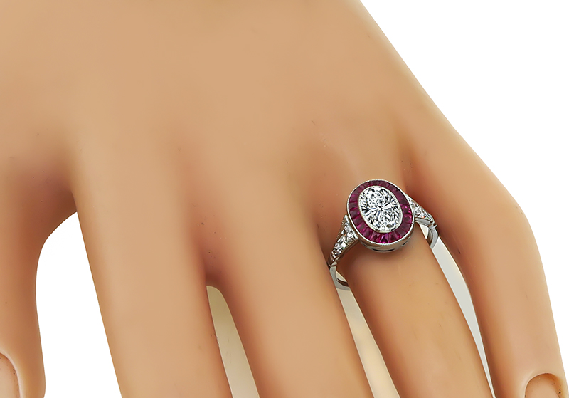 Estate EGL Certified 1.02ct Diamond Ruby Engagement Ring